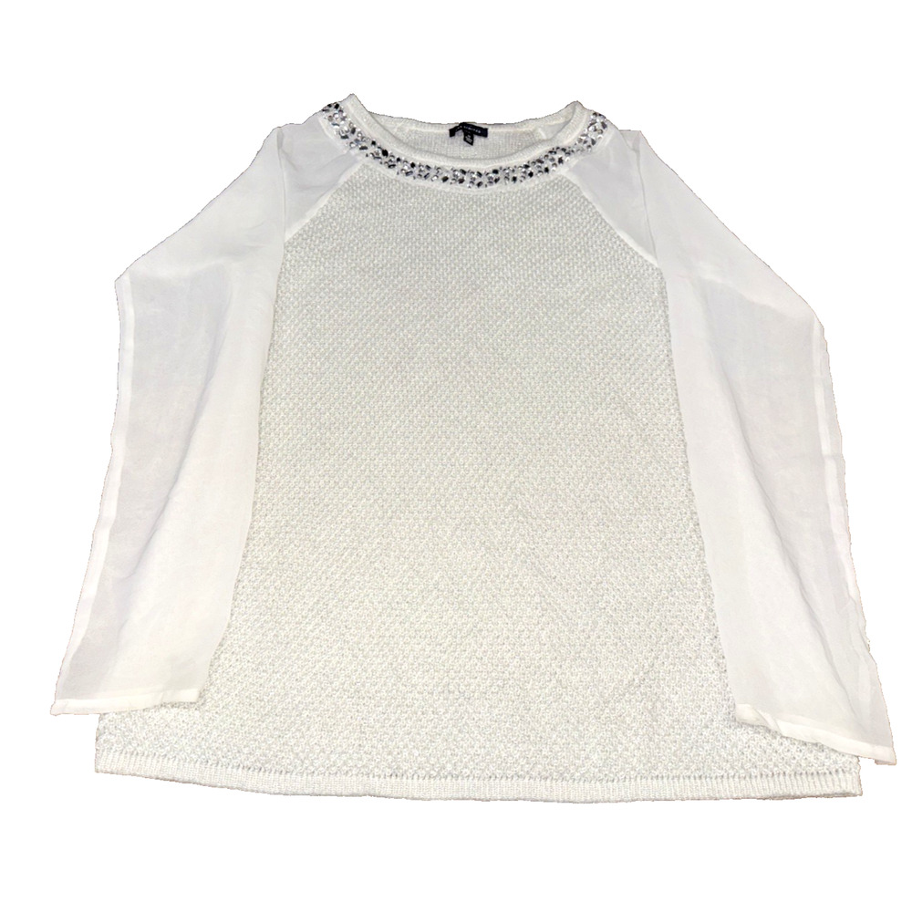 The Limited Ivory Embellished Sweater Top Sheer Sleeves Size M